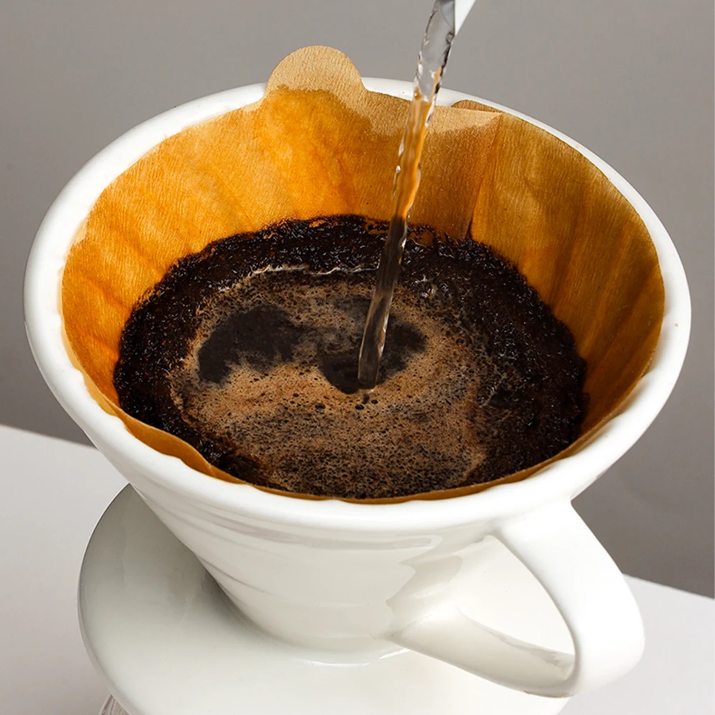 100Pcs Cone Coffee Filters 1-2 3-4 Cups Natural Wood Pulp Coffee Strainers Brown V01/V02 Disposable Coffee Filter Paper - Image 4