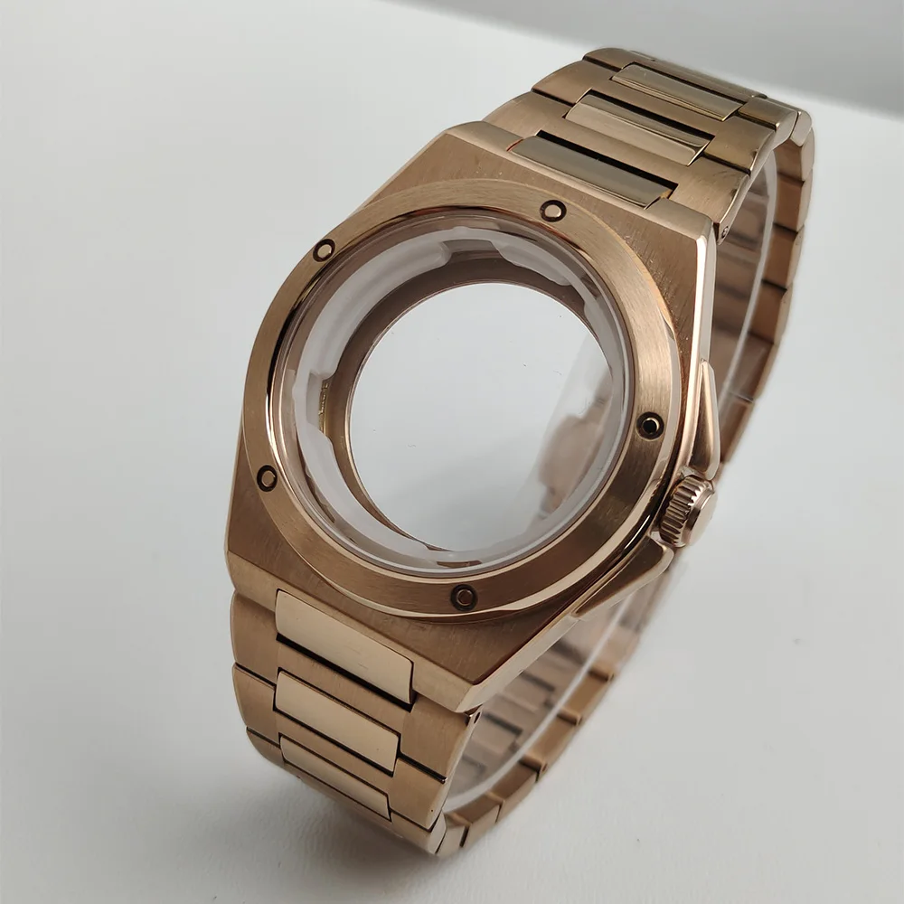 Rose Gold 38mm Stainless Steel Watch Case with 8215 Movement Stainless Steel Strap Butterfly Double Snap Fastening