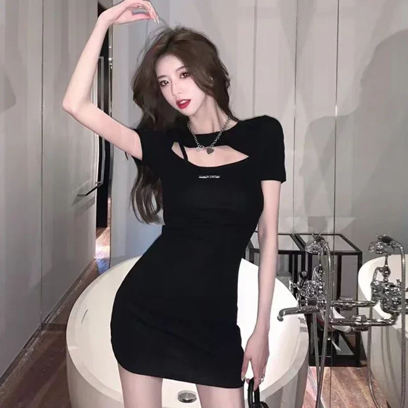 Summer Girls Chic Fashion Black Nightclub Dress Lady Korean Sexy Cut Out Dress Women Comfortable Elastic Wrap Dress