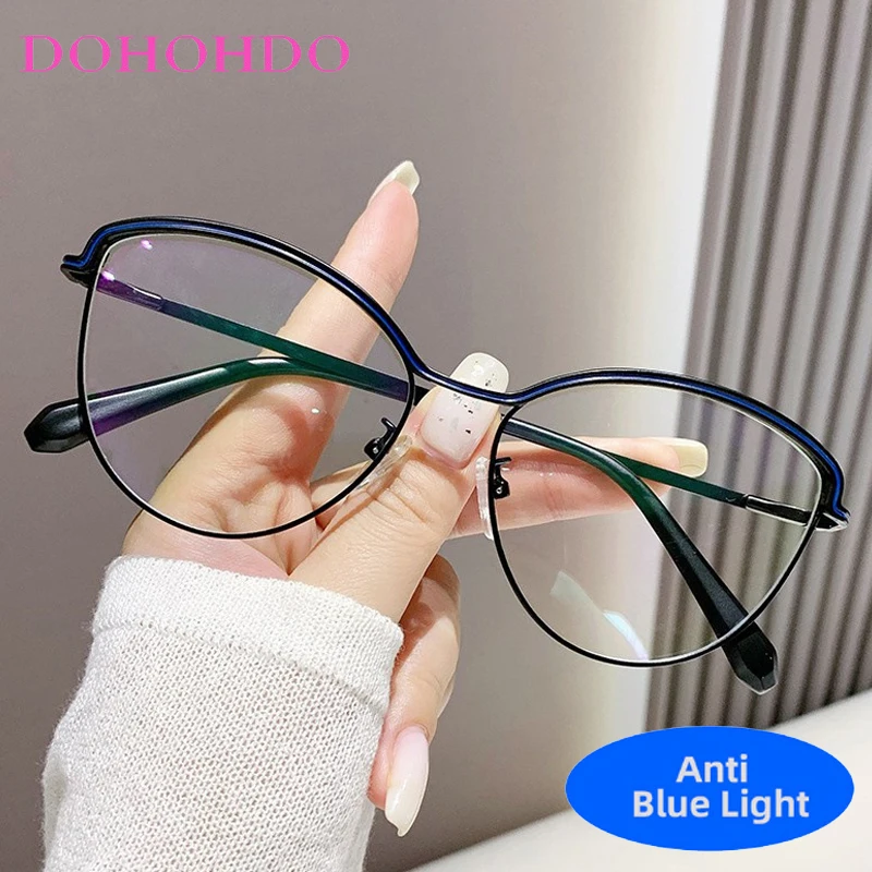 

Senior Metal Cat Eye Blue Light Blocking Glasses Women Men Trend Brand Design Computer Protection Optical Eyeglasses Female Очки