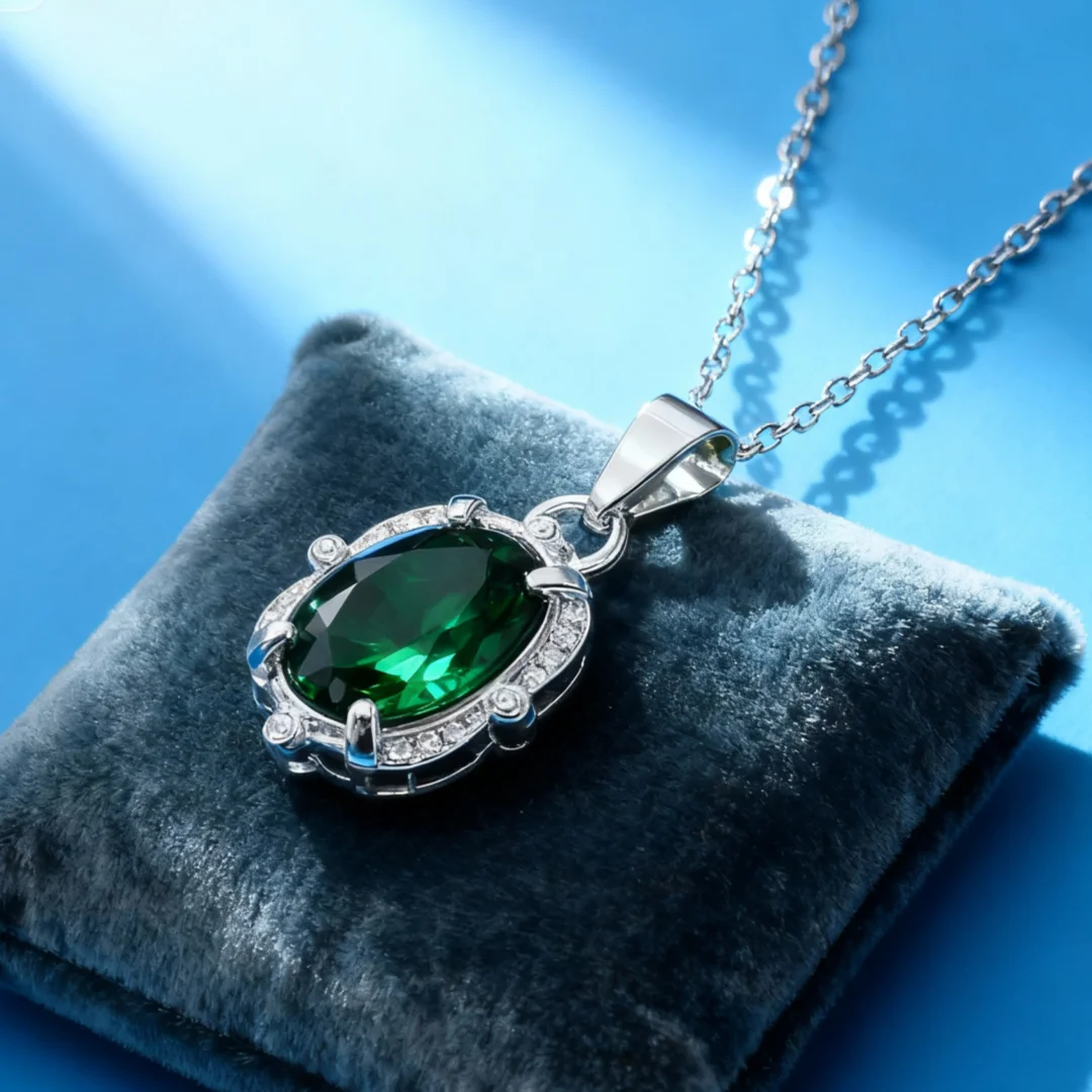 

Wholesale 925 Sterling Silver delicate Green Crystal Pendant Necklace for Women Fashion Accessory Party Wedding Christmas Gift