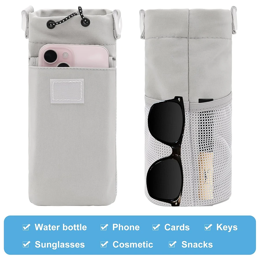 Outdoor Waterproof Water Bottle Pouch - Fits 24/32oz Bottles, Adjustable Shoulder Strap Carrier for Walking, Travel & Gym