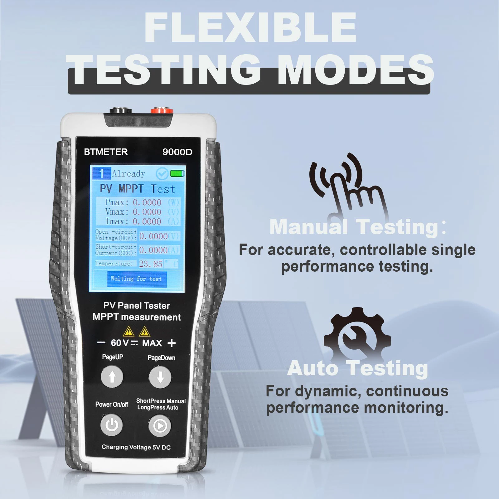 

Solar Panel Tester, 800W Smart MPPT Photovoltaic Analyzer, 2.8'' TFT Display With Data Storage For PV System Maintenance Inspect