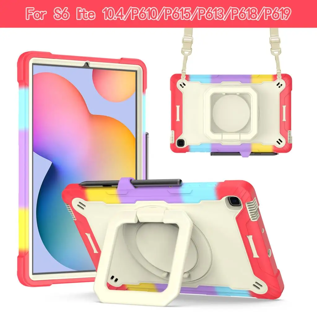 

Kids Funda Rotating Case for Samsung Galaxy Tab S6 Lite 10.4 SM-P610 P615 P613 P619 Shockproof Cover Shoulder Strap Handle Grip