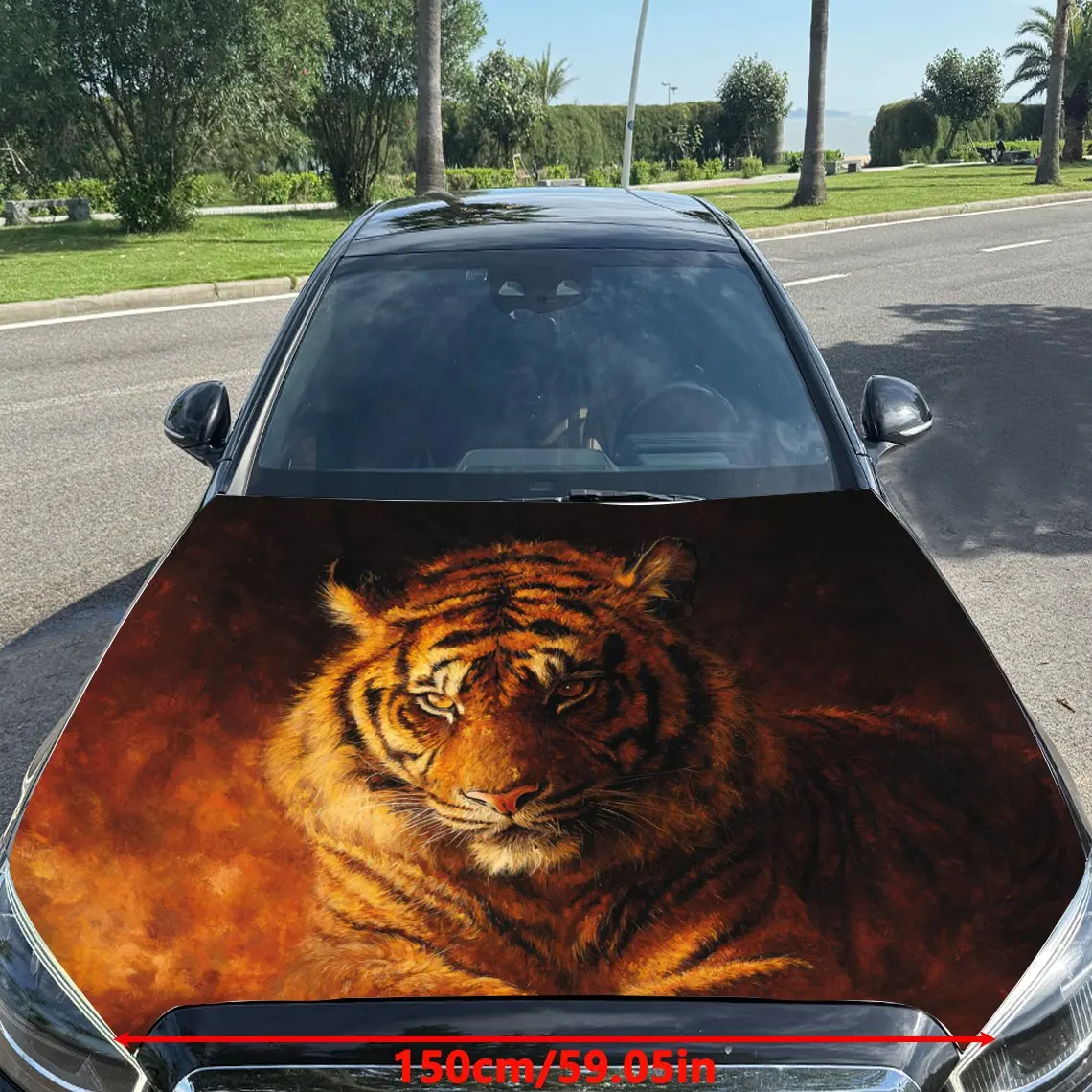 Car Decals A Tiger With A Dominant Presence Against A Warm, Textured Background Car Hood Sticker, Waterproof Self - Adhesive Vin