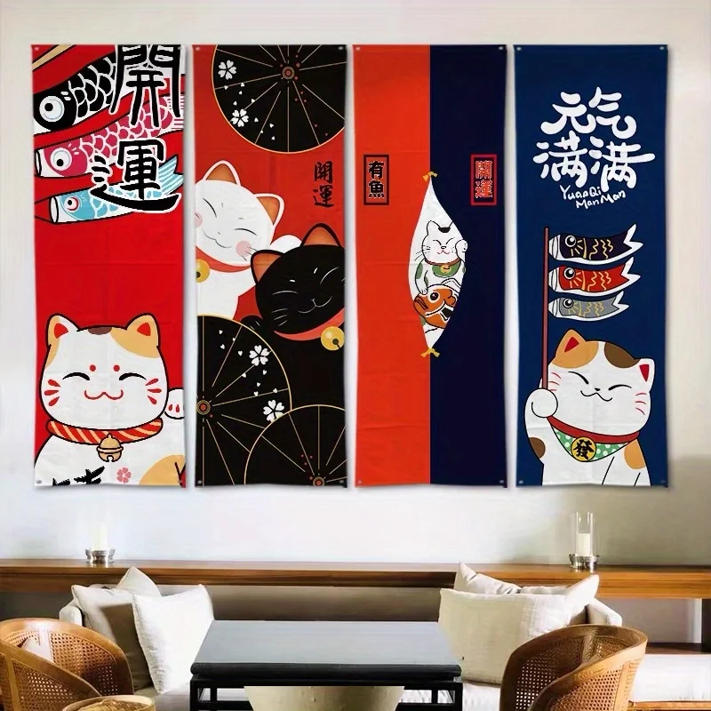 VIKAMA Japanischer Maneki-Neko-Wandteppich, geeignet für Wohnzimmer und Schlafzimmer, Wanddekoration, Raumdekoration