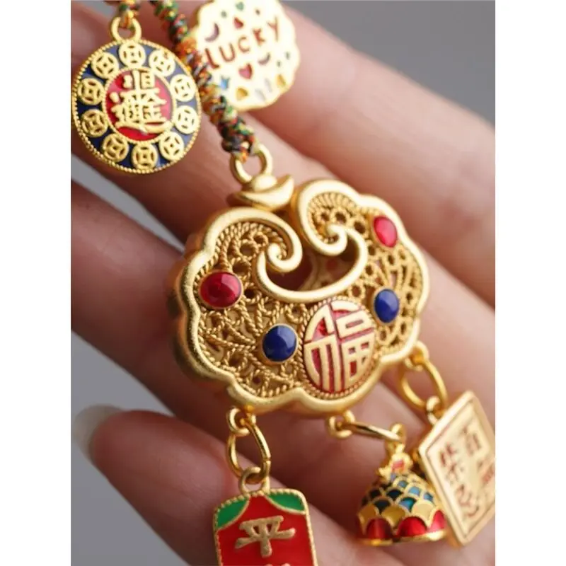 Sand Gold Ruyi Lock Car Pendant Rearview Mirror Pendant Men's and Women's Style Upload Safety Pendant Attract Wealth