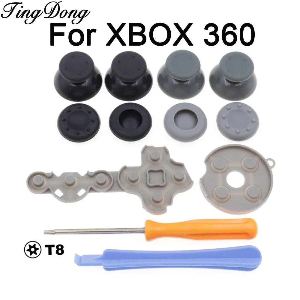 Für Xbox 360 Kabelgebundene/Kabellose Controller-Reparaturteile - T8 Schraubendreher + Thumbstick-Kappen + Leitfähige Gummipads