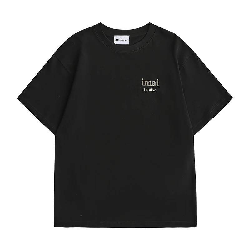 Official genuine IMAI I M ALIVE American high street men's plush printed T-shirt loose cotton round neck short sleeved top