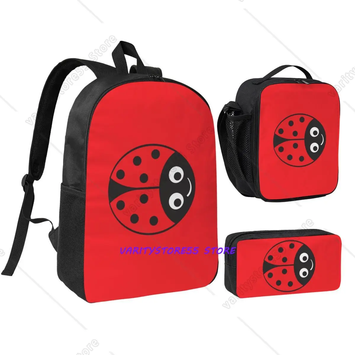 

Ladybug Girl Backpack Boys Girls BookBag School Bag Shoulder Bags 3ps Insulated Lunch Bag Pencil Case