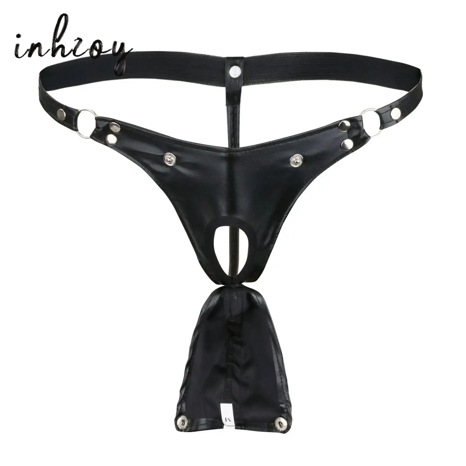 

Men Erotic Lingerie Sexy PU Leather Bulge Pouch Penis Hole String Thong Panties Underwear Gay Male Open Butt Bikini Briefs