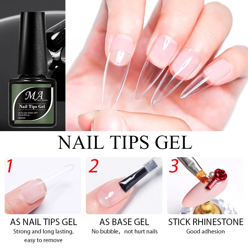 MEET ACROSS 7ml 3 IN 1 Nail Tips Gel  Clear Fake Nail Extension Function Long Lasting Rhinestone Gel Adhesive Glue Manicure