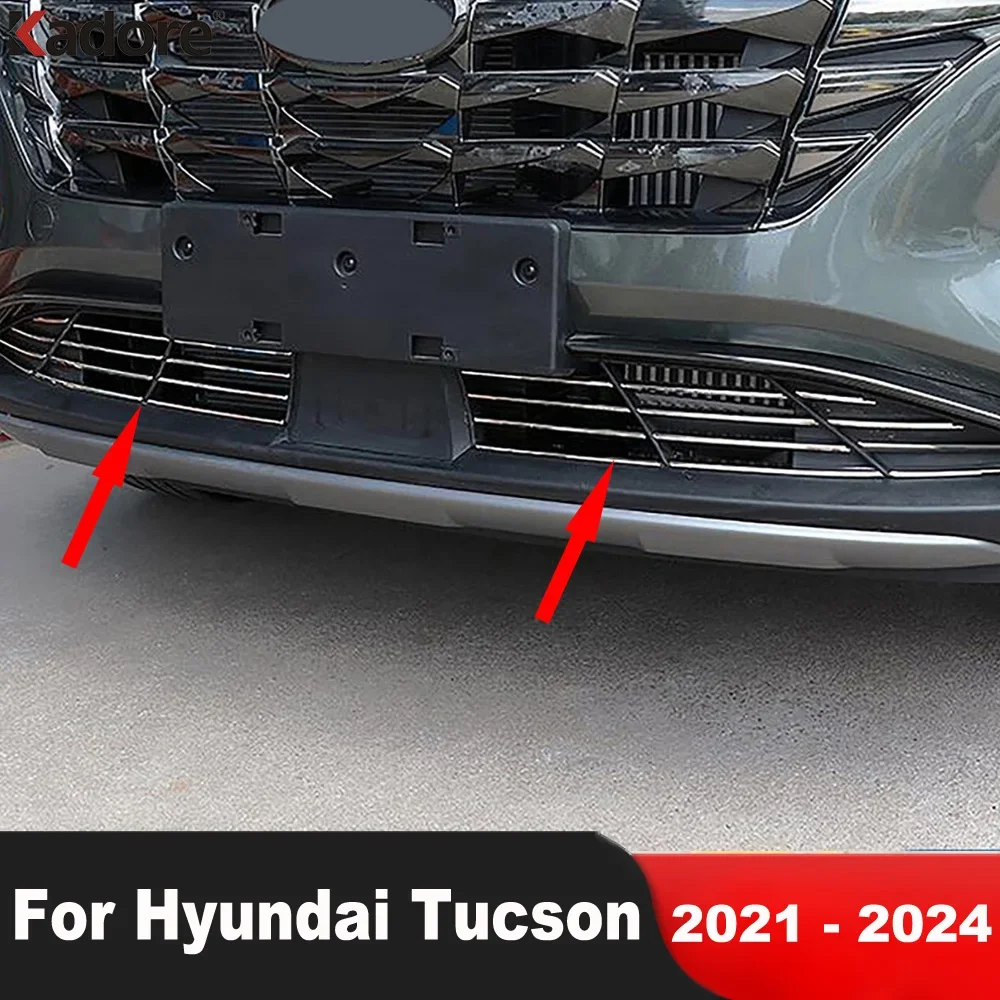 

For Hyundai Tucson NX4 2021 2022 2023 2024 Stainless Car Front Lower Grille Grills Cover Trim Racing Grill Strips Accessories
