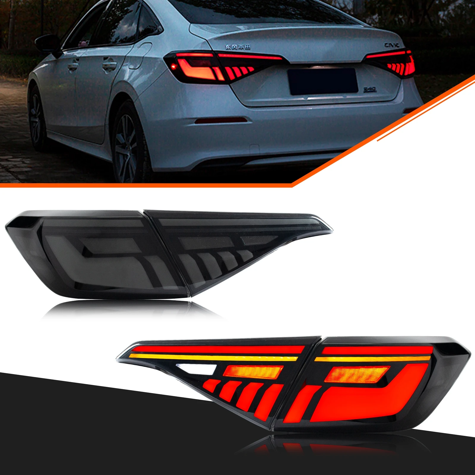

LED Tail Lights for Honda Civic 2022-2026 11th Gen Sequential Turn Signal Dynamic Animation Black Rear Lamps Assembly