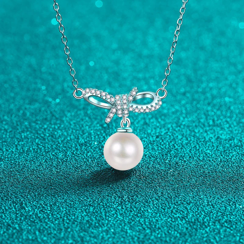 S925 Sterling Silver Moissanite & Pearl Bow Choker  Sweet Girly, Minimalist Everyday Essential