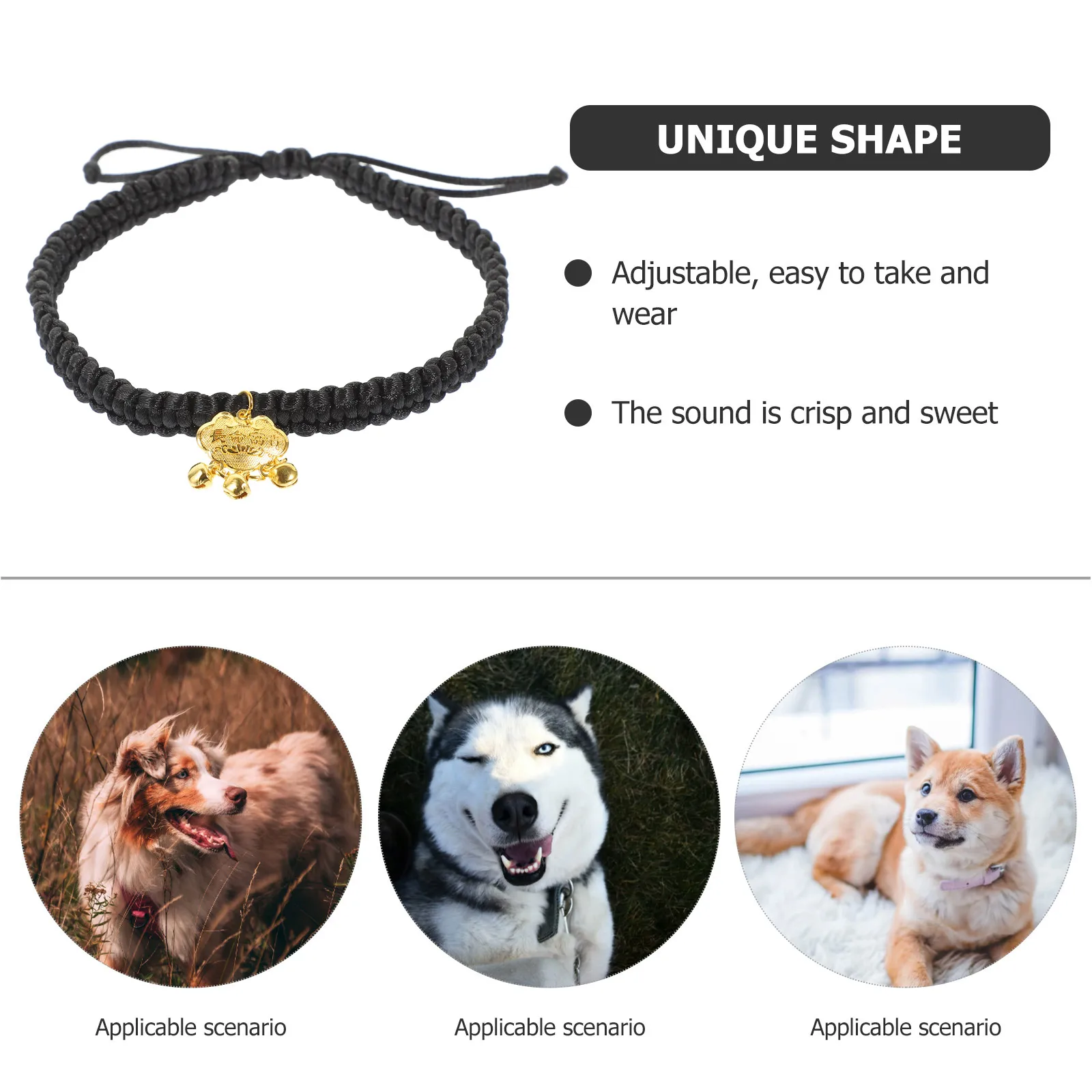 

Pet Collar Delicate Dog Bells Hanging Gold Lock Multifunction Adjustable Black cat dog collar pet gold lock necklace