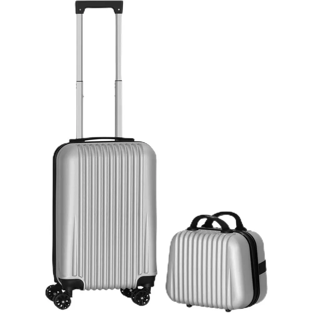 

2-Piece Light Silver Spinner Luggage Set with Cupholder, Airline Approved