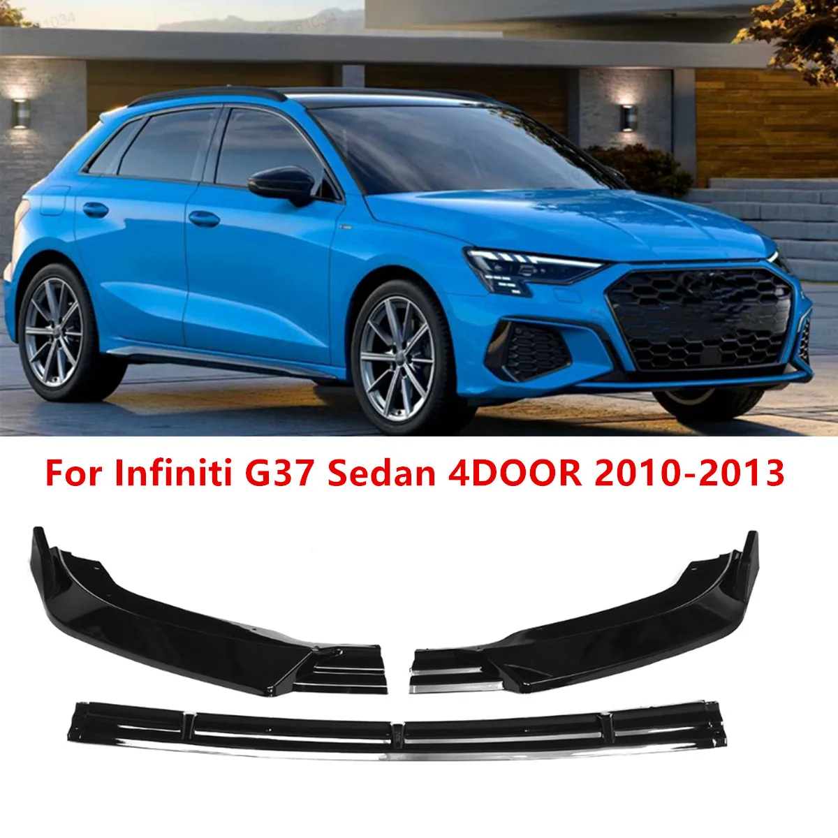 3PCS Front Bumper Lip Splitters Spoiler For Infiniti G37 2010-2013 Glossy Black