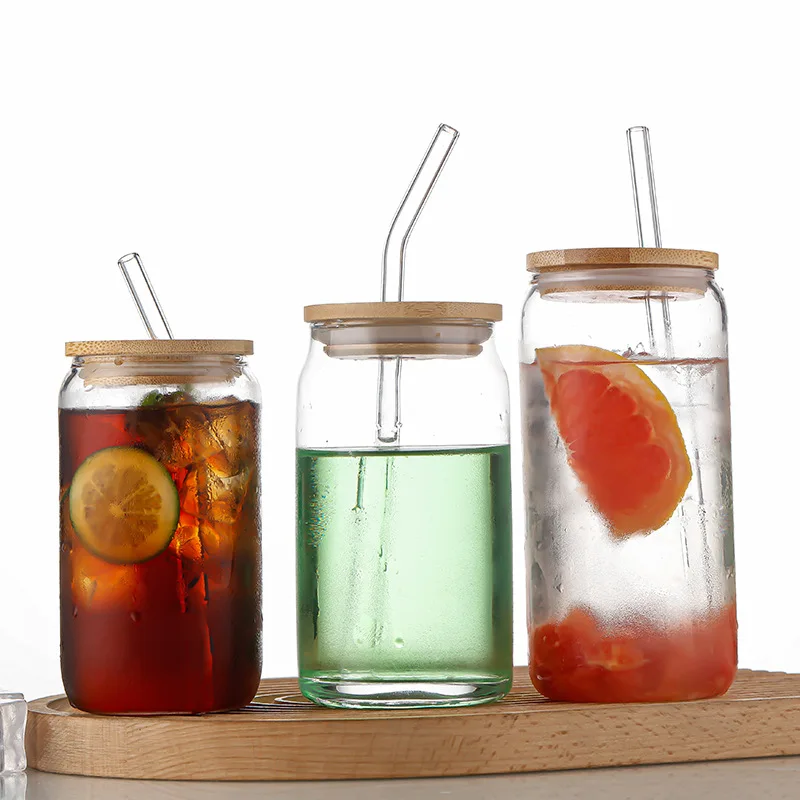 

Bamboo lid with glass straw high value milk tea cup high borosilicate water cup soda lime glass water cup drink cup glass