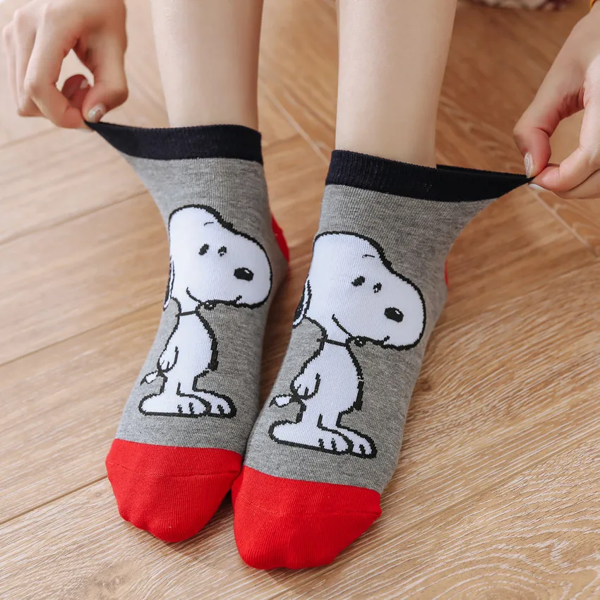 5 Pairs Snoopy Cotton Socks Cartoon Women's Short Socks Cute Four Seasons Cotton Socks Sweat Absorbent Adult Average Size