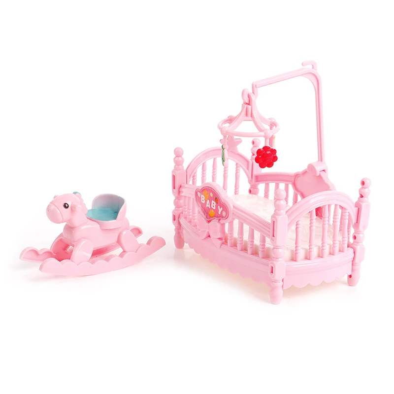 Miniature Crib Bed And Wooden Horse For Children Girls Gift Outdoor Doll Beach Leisure Table With Umbrella Chair Folding Chair