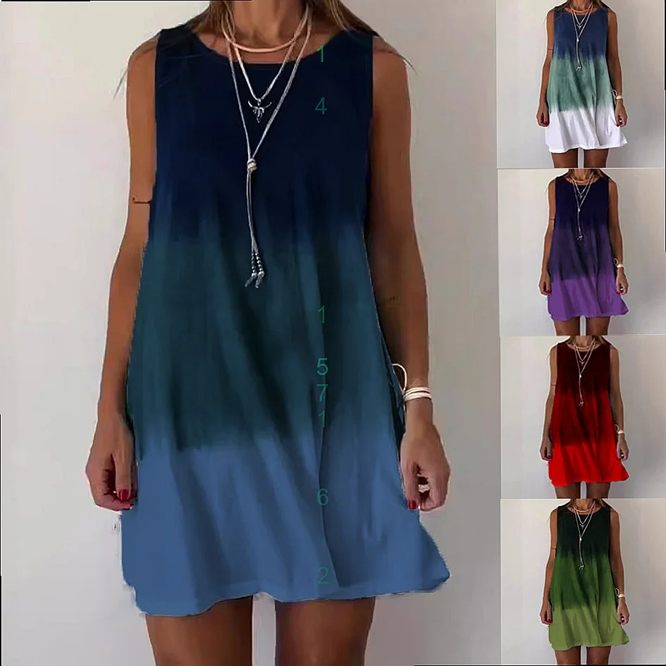 

Women Round Neck Gradient Print Casual Vest Dress Dresses Spring Summer Matching Set