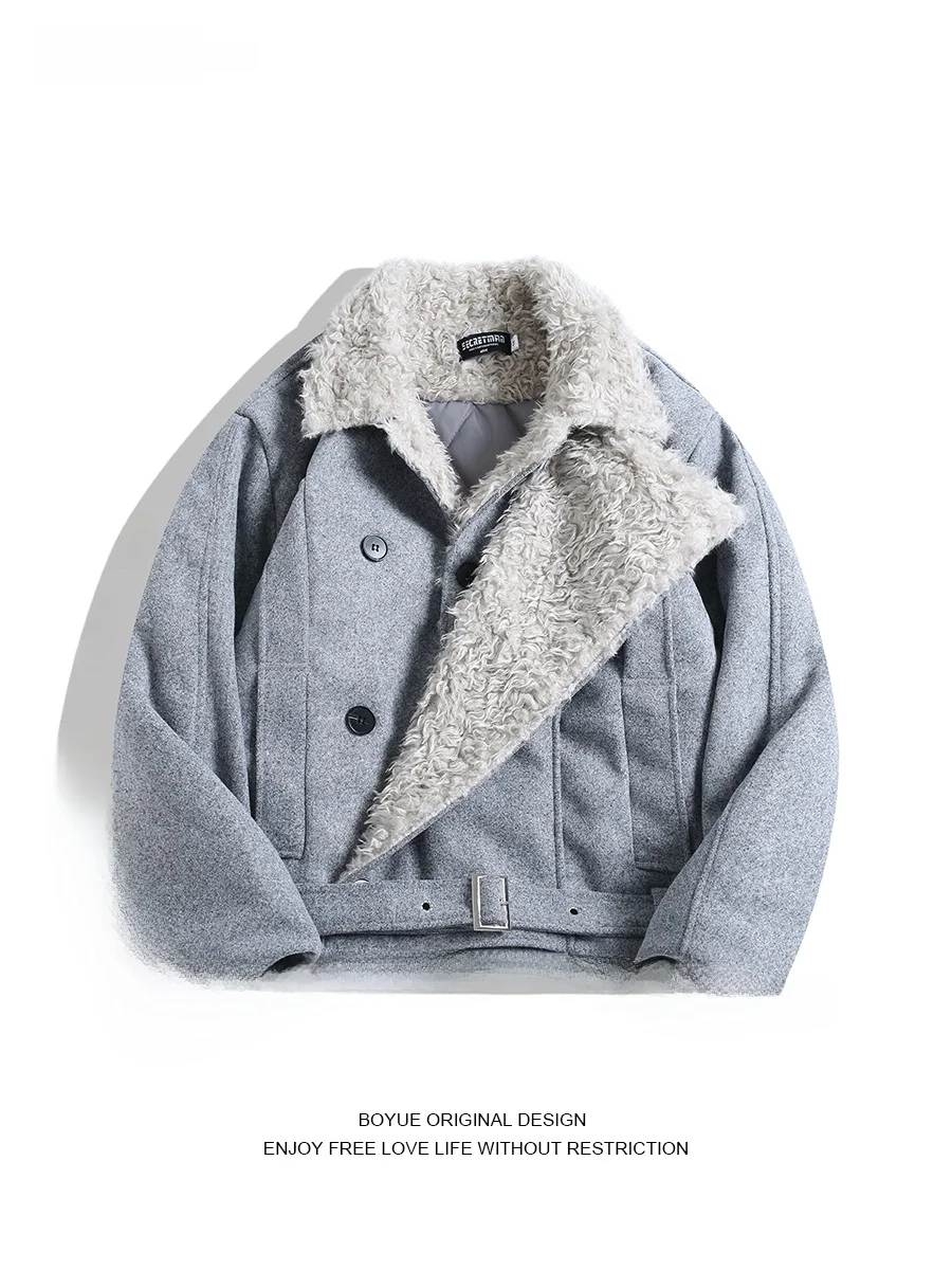 

Мужское зимнее шерстяное пальто Boyue: теплое, с двубортной застежкой, поясом, утолщенное, с длинными рукавами, повседневное, однотонное, в стиле Cleanfit