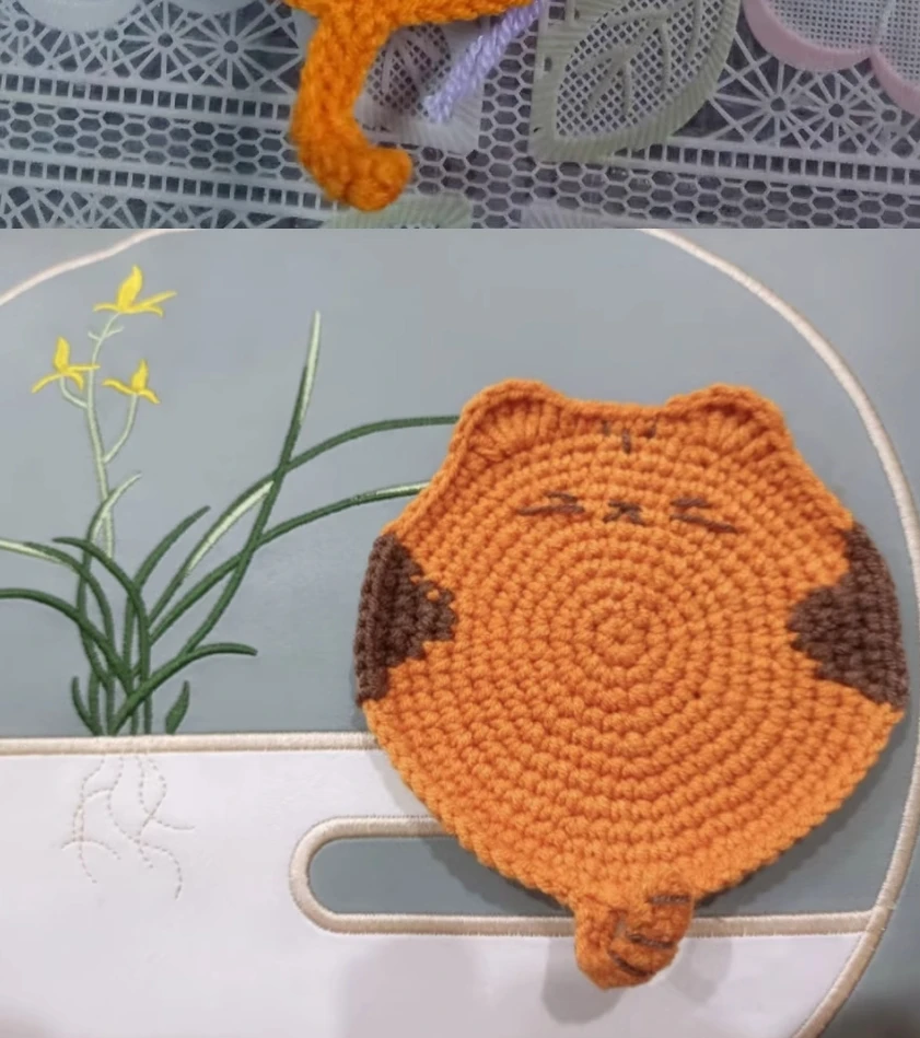 Posavasos de ganchillo hecho a mano para gatitos, paquete de material para tejer lana, regalo creativo de ganchillo, posavasos de agua aislado