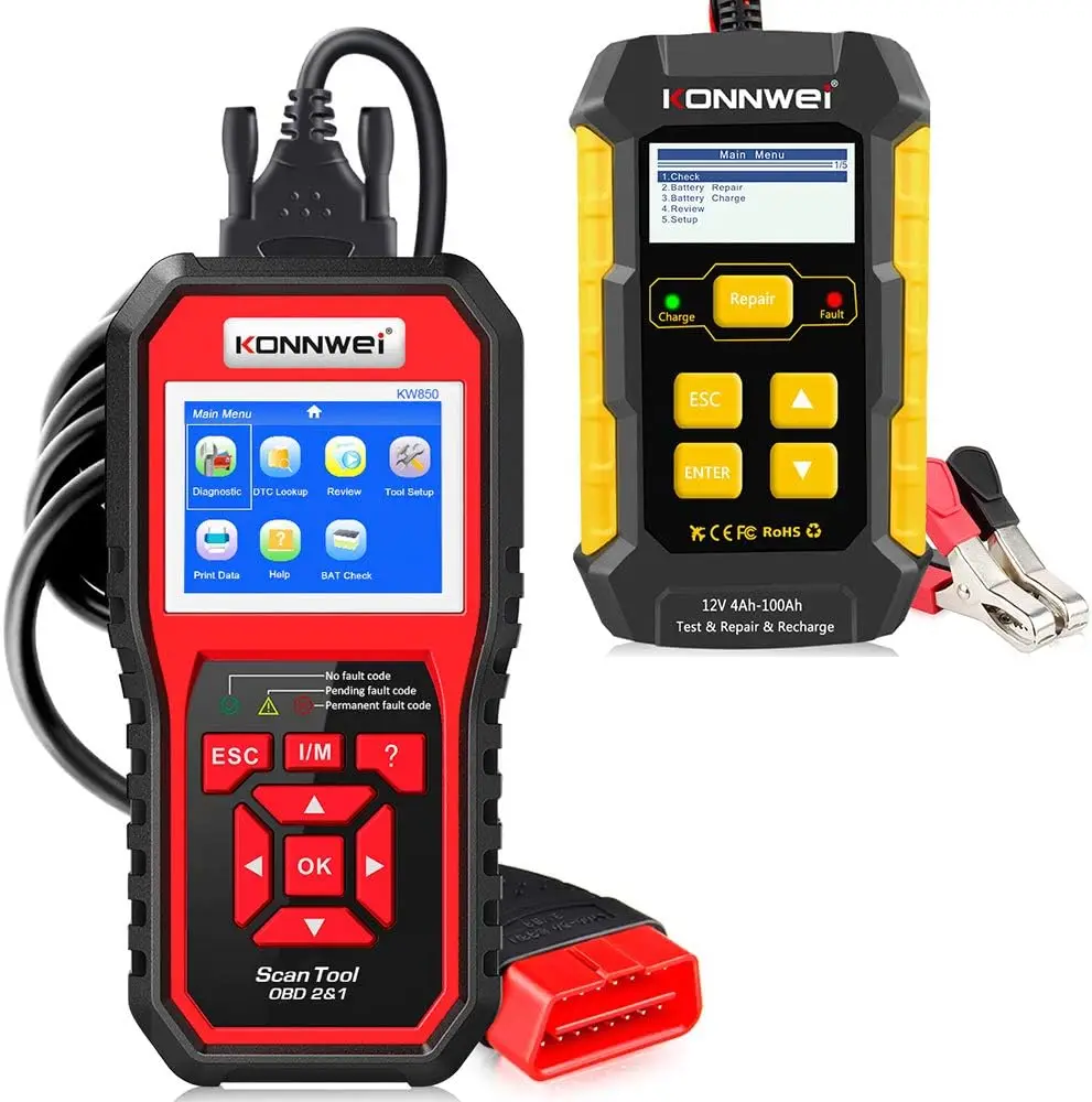KW850 OBD2 Scanner + KW510 Car Battery Charger Tester