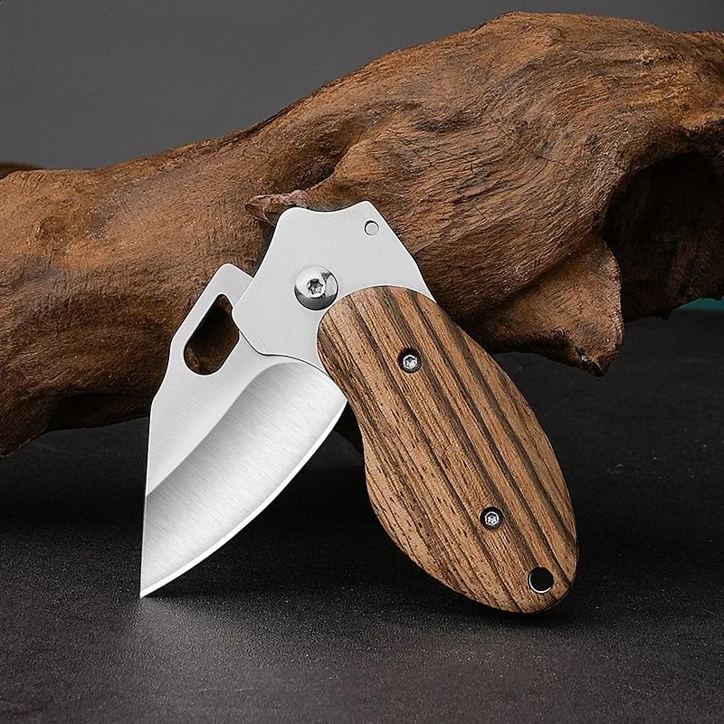 2 Piece Stainless Steel Wood Handle Folding Knife, Carry Key Pocket Knife, Camping EDC Knife, Fruit Knife