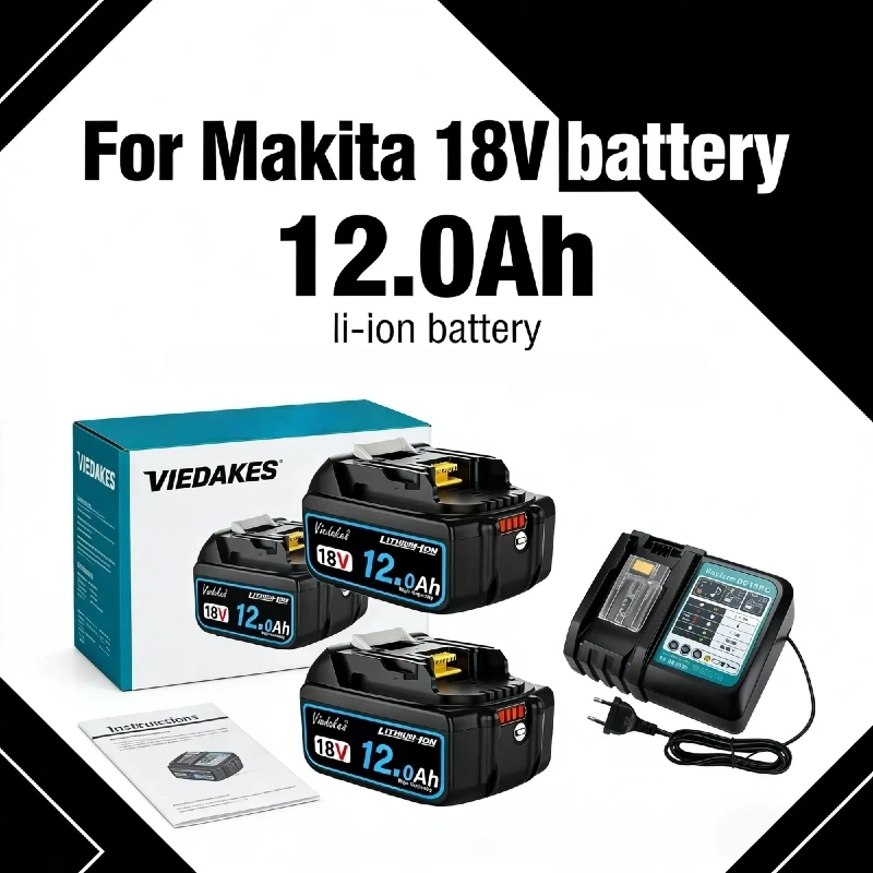 

For Makita 18V Battery 12.0Ah Li-ion Rechargeable Battery With Fast Charger LED Indicator BL1860B Compatible