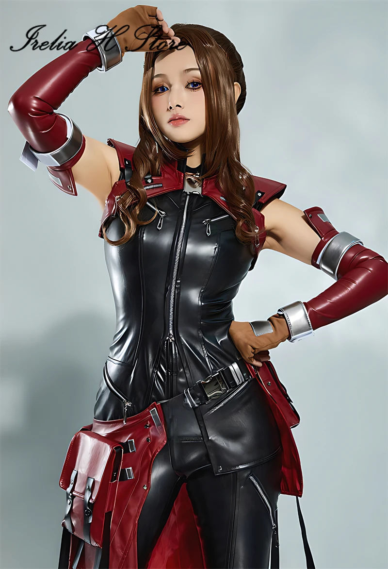 Irelia H Aerith from FF14 Final Fantasy Aerith Cosplay Costume Red and Black suit Game