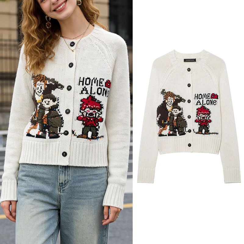 Christmas Women's Cardigan Sweater 2025 New Fashion Jacquard Knit Jacket for Women Casual Chic Christmas Gift Ladies Jacket