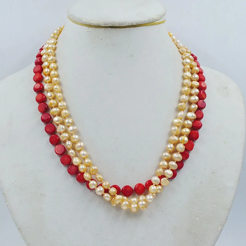 Classic female birthday gift. 3 shares. 6MM Natural Baroque Pearl/Coral Necklace 18”