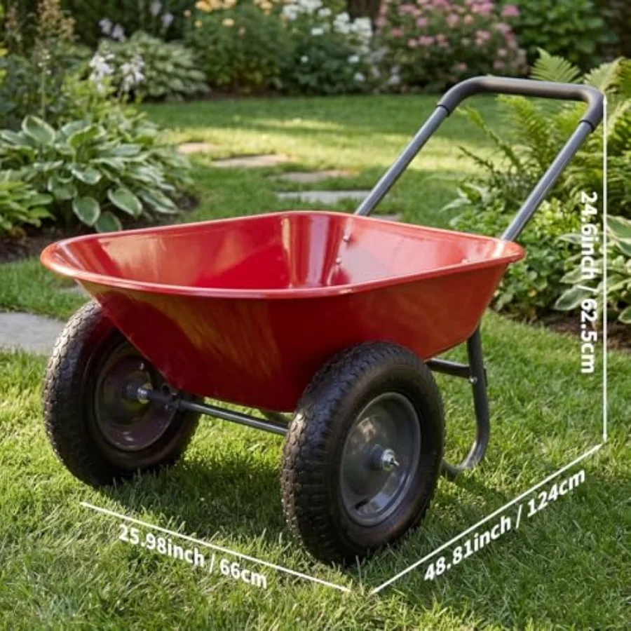 Garden cart for heavy-duty hauling, steel frame, black finish, 600 lb capacity with two 14-inch all-terrain wheels