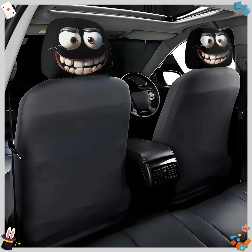 2 قطعة وجه مبتسم مطبوعة سيارة المخدة لينة مريحة غطاء الوسادة الزخرفية السيارات مسند الرأس بالمقعد قابل للغسل البوليستر النسيج #3