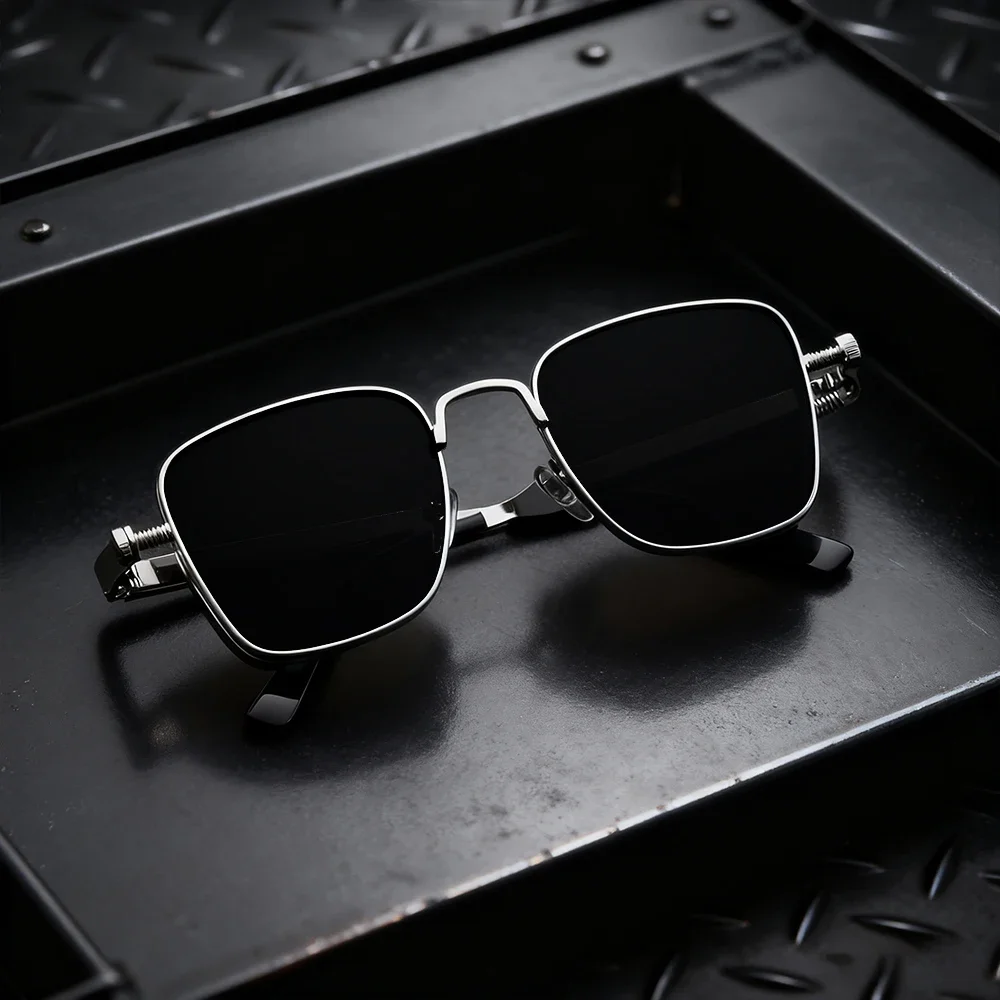 1/3PC Vintage Steampunk Quadratische Sonnenbrille mit Metallrahmen, Unisex Retro Grunge Punk Brille für Alltagsmode, Karnevalspartys, UV400 – Detail 1