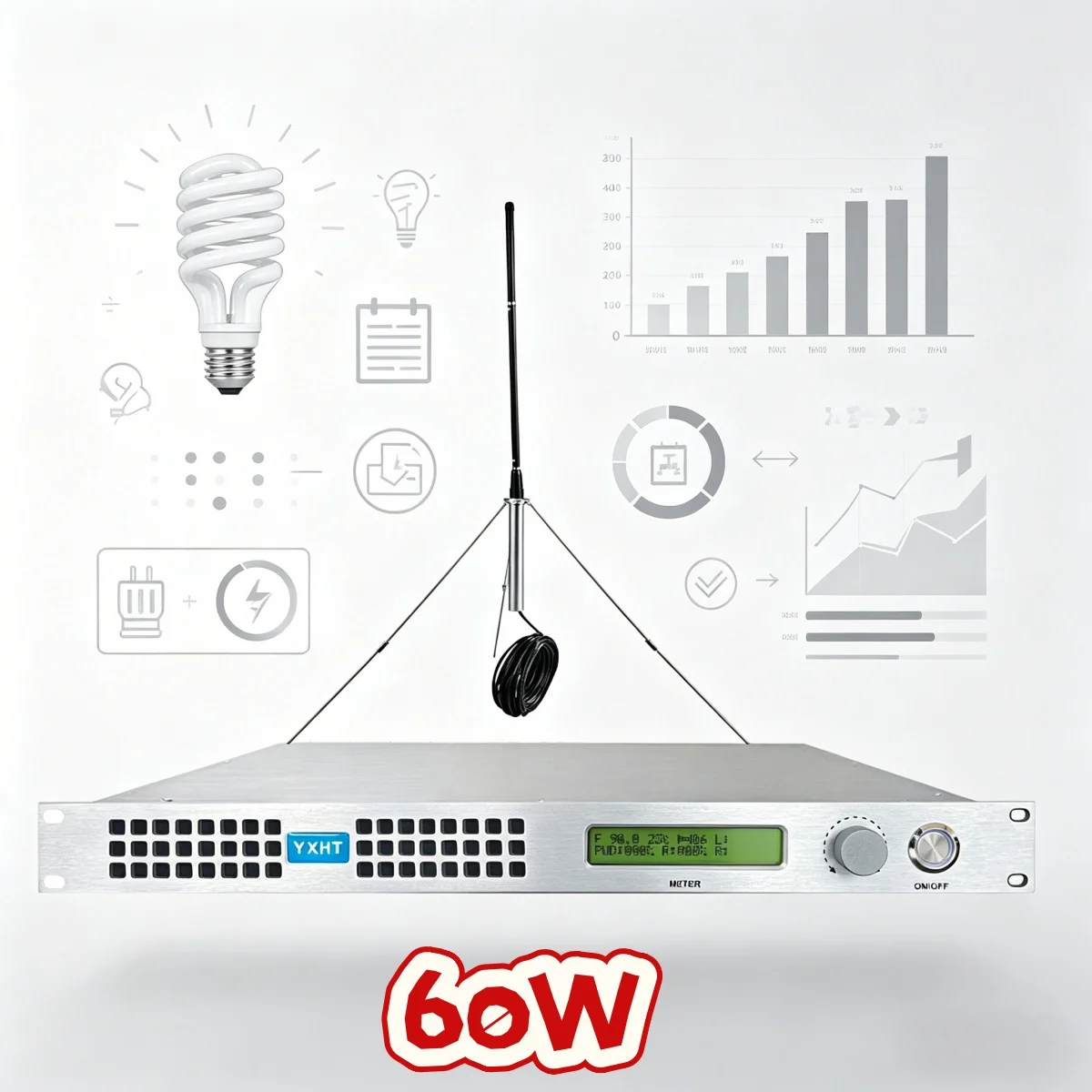 Community YXHT-1, 60W FM Transmitter Set Antenna & Cable, Country Radio, High Power FM Overcurrent