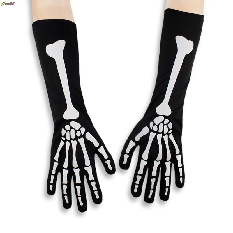 Halloween luvas decorativas esqueleto médio longo luvas fantasma festival evento combinando mão osso luvas acessórios de festa