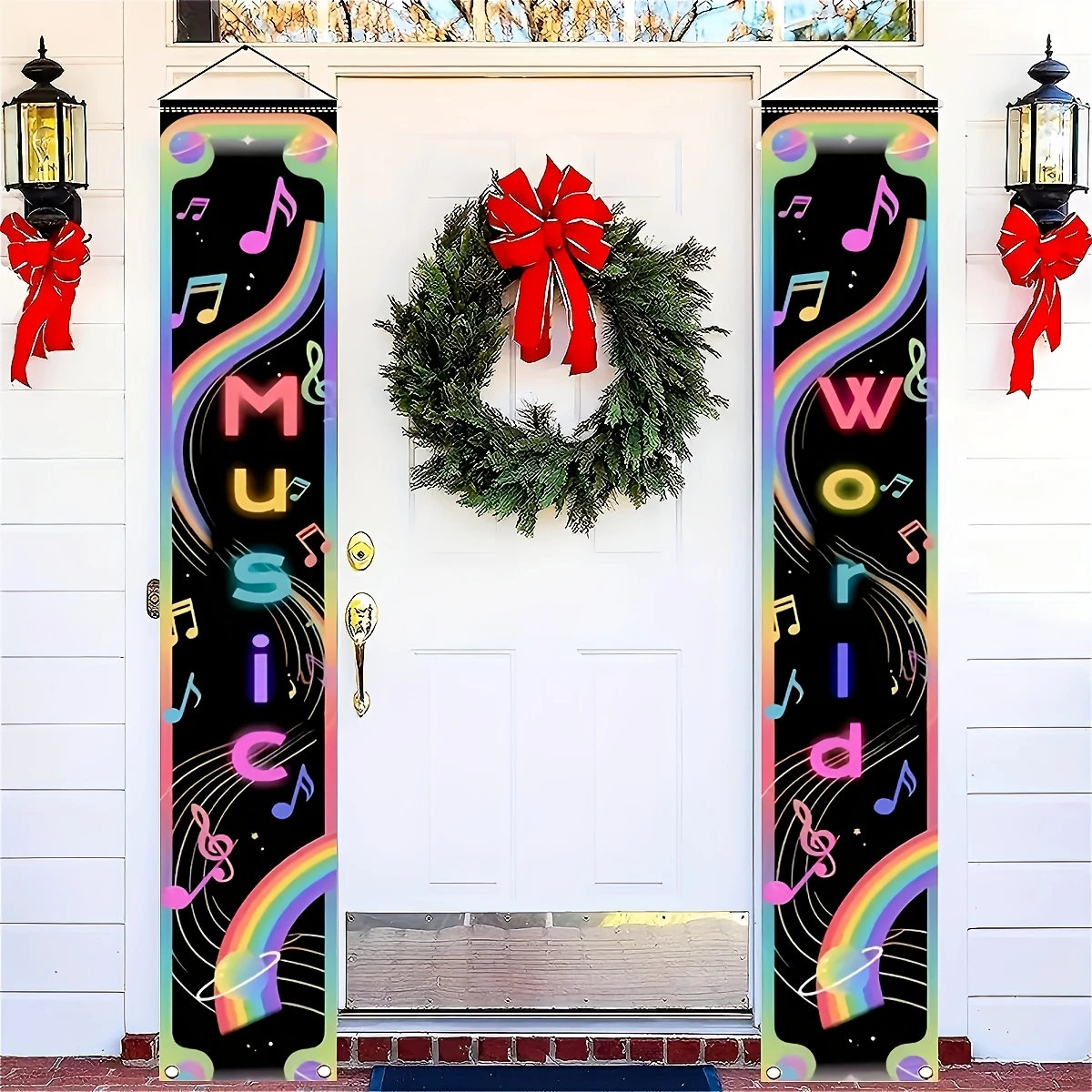 2Pcs Vivid World Music Day Couplet Banners, Colorful Music Notes&Rainbow Design,Front Door Hanging Decor for Indoor Living Room