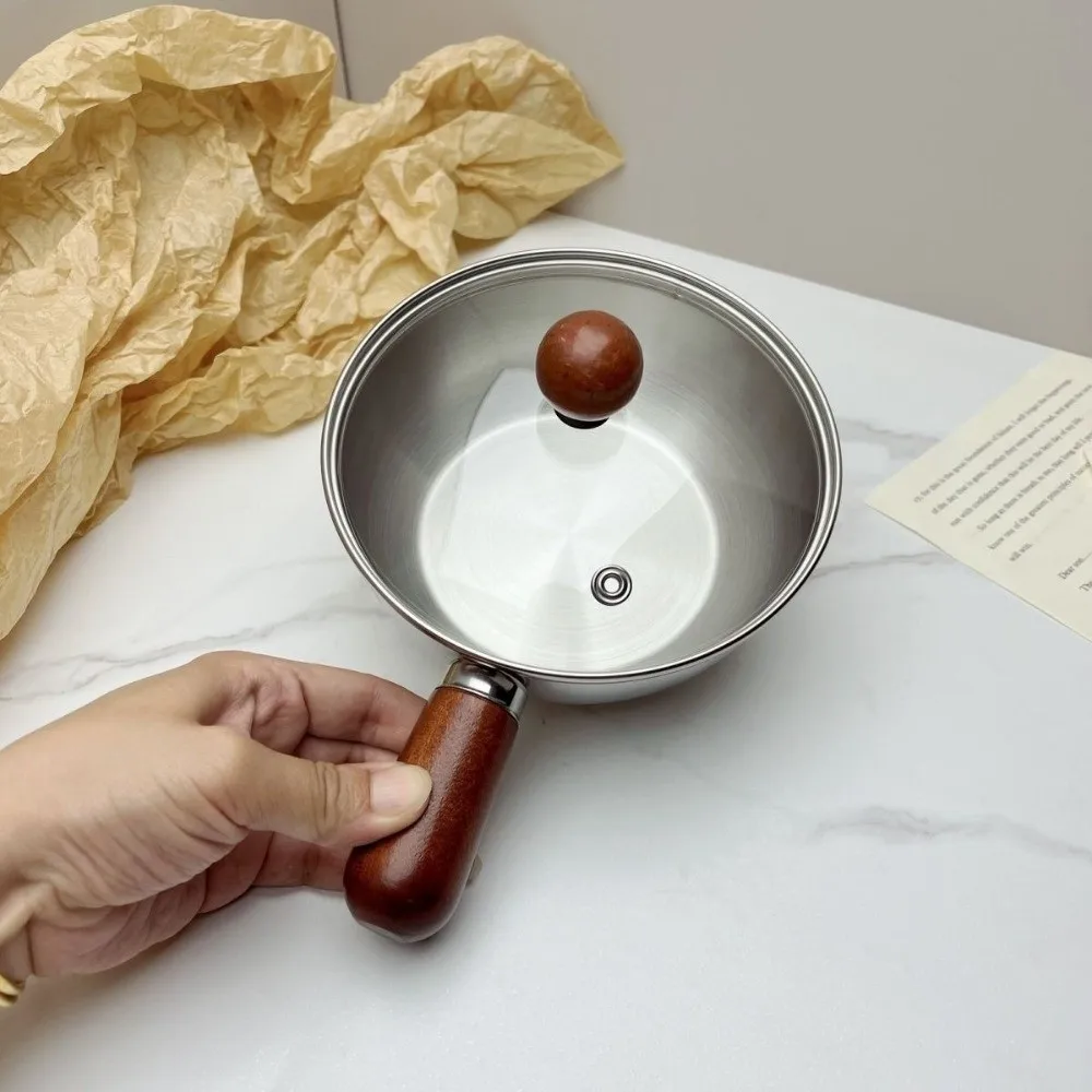 

Кастрюля из нержавеющей стали с деревянной ручкой, для одного человека, термостойкая, утолщенная, для молока, с антипригарным покрытием, равномерное распределение тепла, для офиса