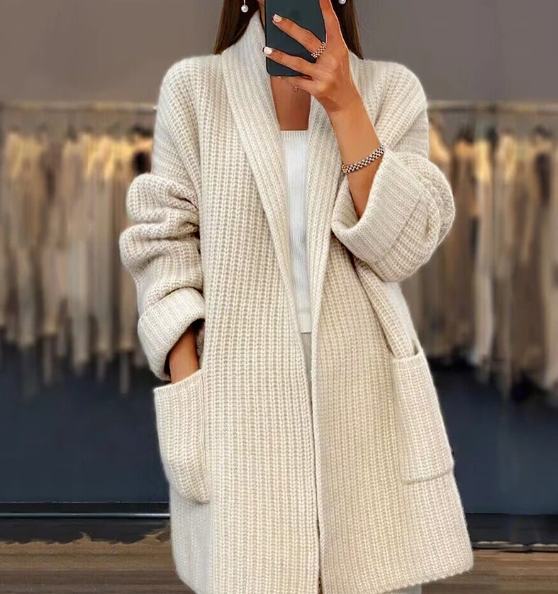 

Кардиган женский вязаный с V-образным вырезом, утепленный, с карманами