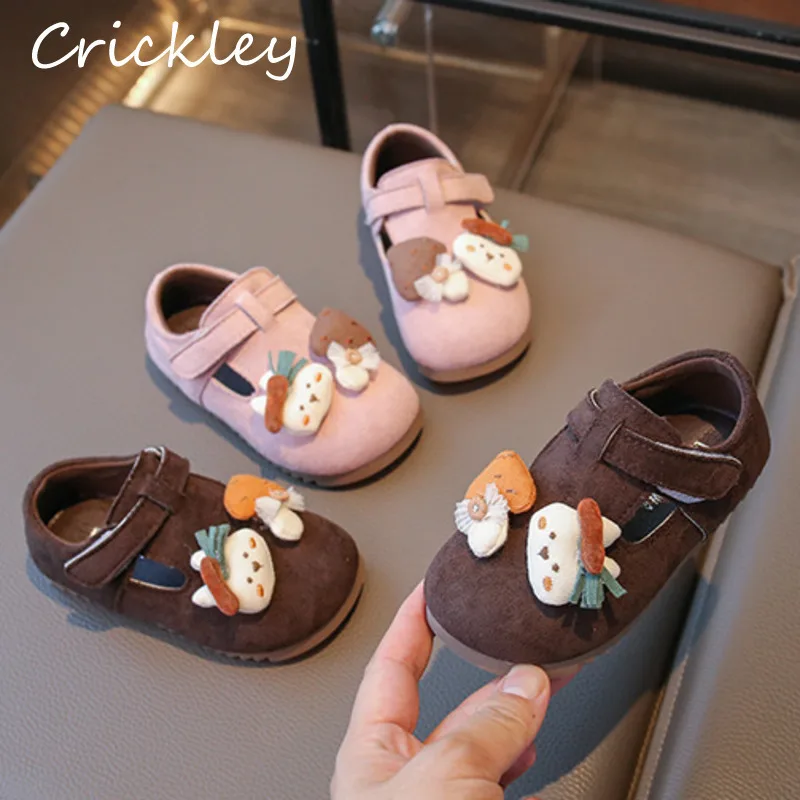 

Rabbit Doll Children Flats Shoes Cartoon Solid PU Leather Toddler Girls Casual Shoes Hook Loop Soft Kids Basic Shoes