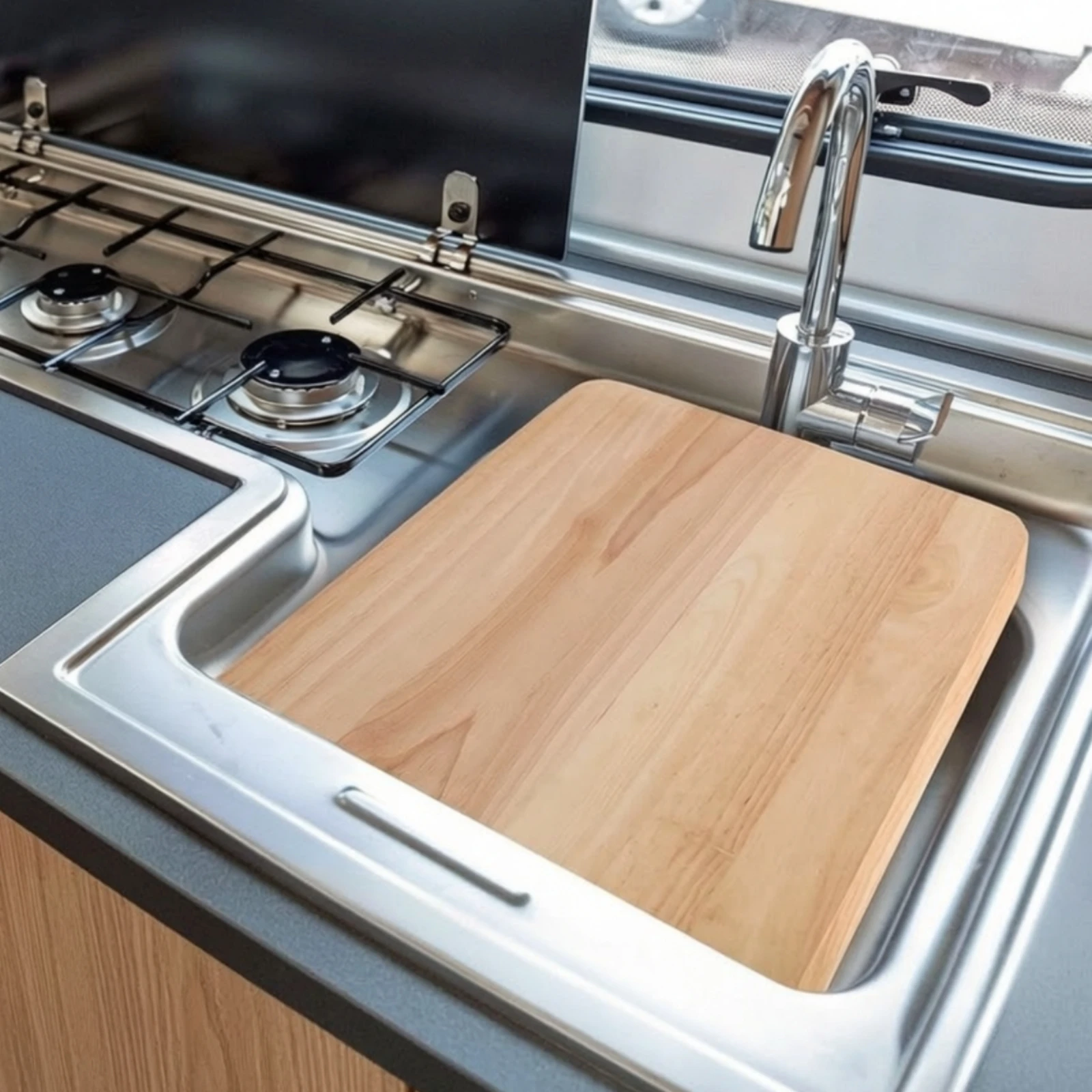 Square Wooden Cutting Board Cutting Board with Rubber Feet Space-Saving Eco-Friendly for RV, Small Kitchens