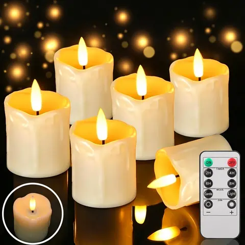 Flameless Tea Light Candles with Remote Timer Real Wax Flickering Mini Dripping LED Votive Tealight Candles for Christmas Decor