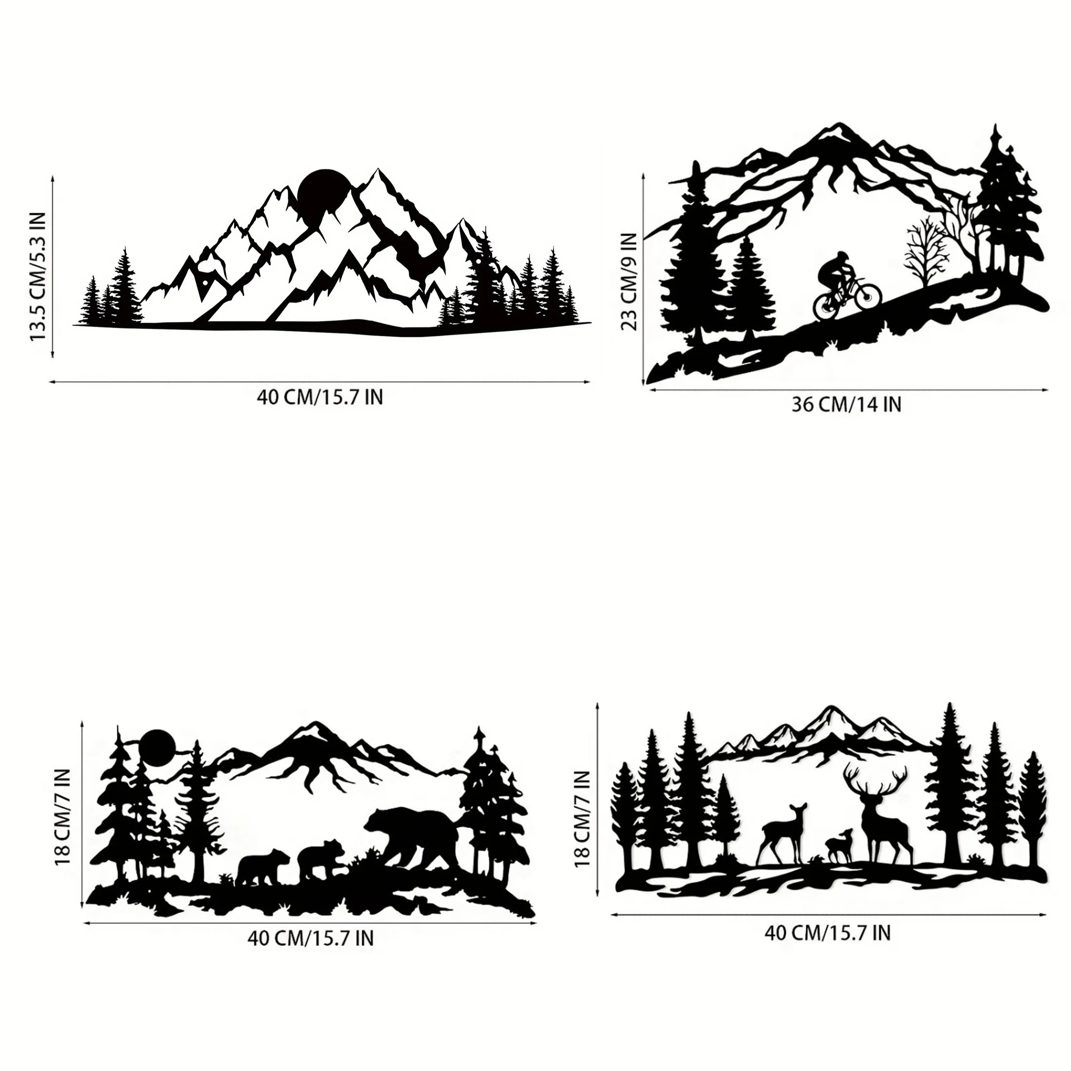1pc Poster,stick,mural,home,decor,Mountain Forest , Black Metal Wall ,Decoration Minimalist Line ,Drawing Home Pendant Iron Art