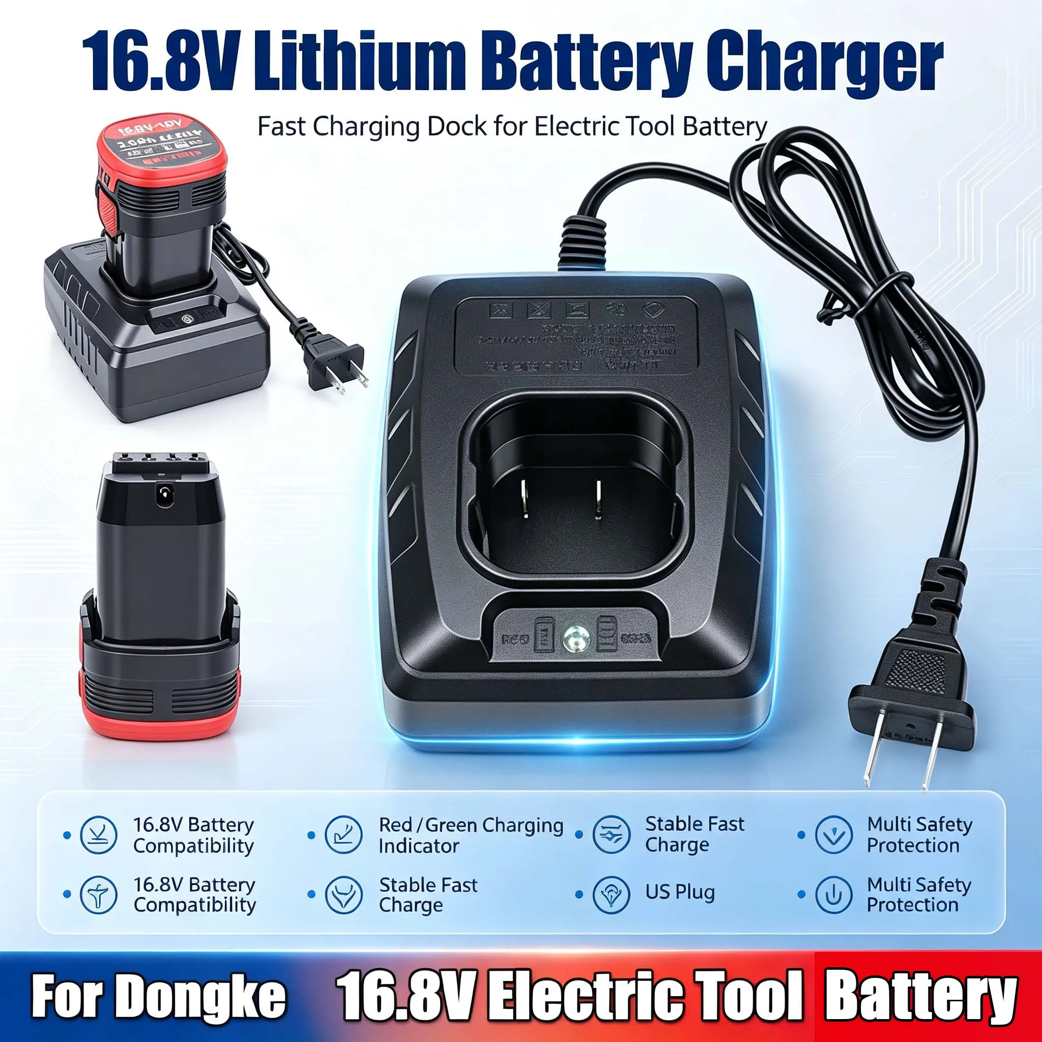 Lithium Battery Charger DongKe 16.8V Square Base Dedicated Electric Charger for 18VLithium Battery Electric Tool Base Charging
