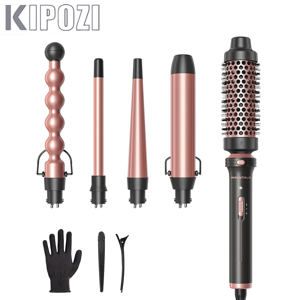 KIPOZI Professional Curling Iron 5-in-1 Hair Tools Instant Heating Electric Curling Iron Hot Air Brush Ceramic Barrels for Woman