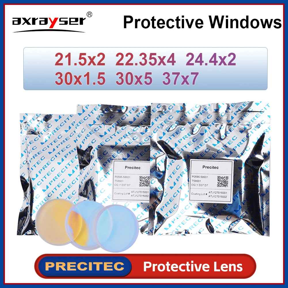 

Original Precitec Protective Windows Fiber Laser Protection Lens Dia.21.5x2 22.35x4 24.4x2 30x5 37x7 for Precitec Laser Head