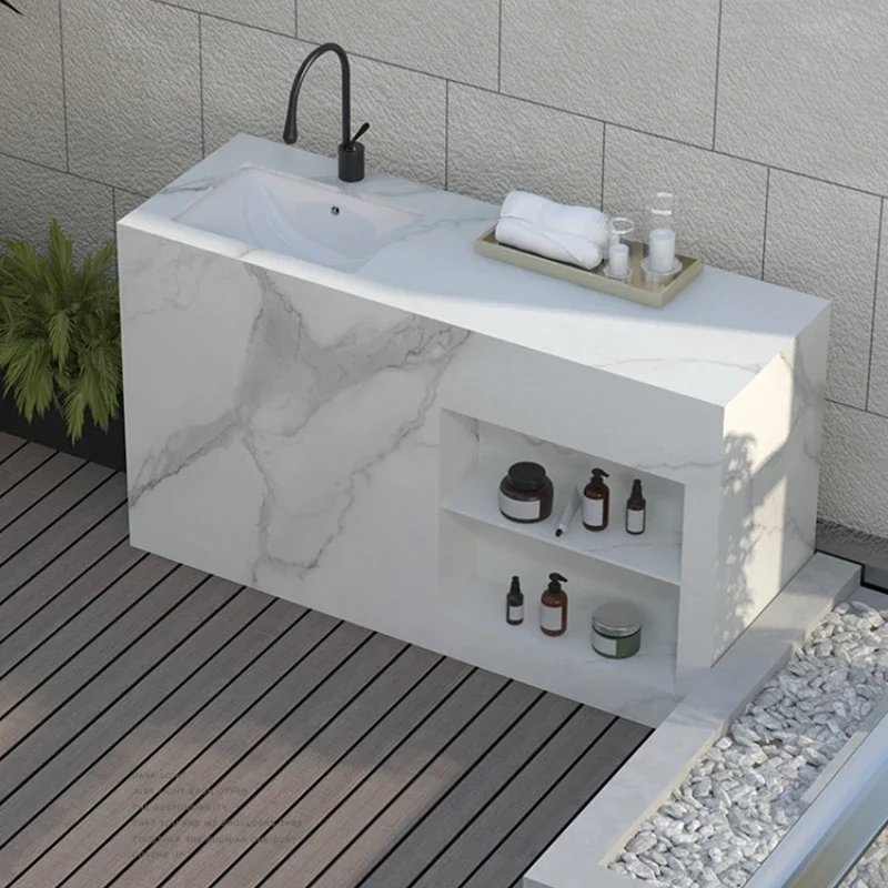 1-2 meters, rock slab integrated floor-to-ceiling washbasin, villa courtyard, balcony, outdoor washbasin, operating table, pool